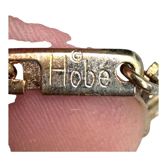 Vintage Hobé Gold Tone Box Link Necklace Emerald Green Rhinestone Accent 28" - Picture 4 of 8